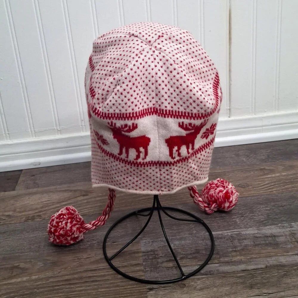 Abercrombie & Fitch Earflap Beanie Sz O/S Moose Wool Blend Pom Pom Fair Isle
